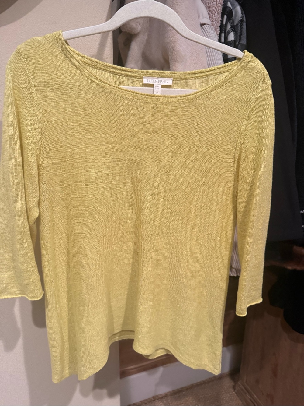 Eileen Fisher Pale Yellow Lightweight Boatneck Long Sleeve Top
